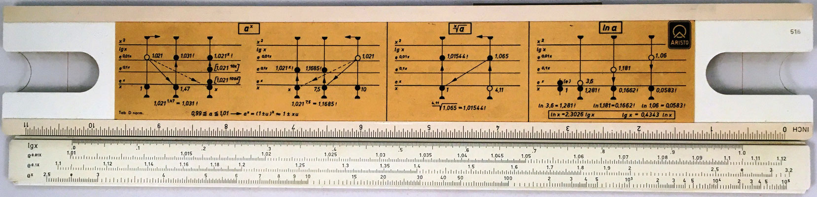 Reverso regla ARISTO 967U, fabricada por Dennert & Paper y de la reglilla