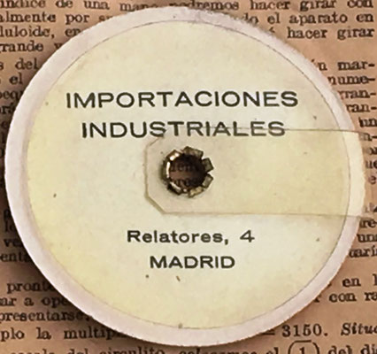 Reverso del círculo de cálculo CIRCUNFERENCIA CALCULADORA, pequeño, obsequio de Importaciones Industriales (Madrid)