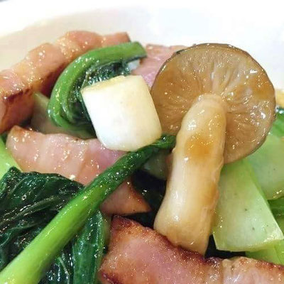 厚切りベーコンと青菜・きのこのあっさり炒め 岐阜市 中華 中国料理