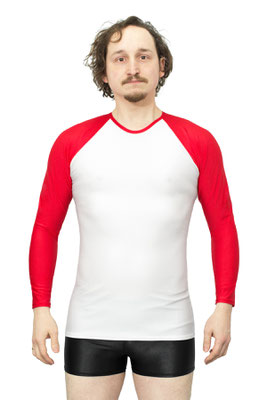 Herren T-Shirt lange Raglan Ärmel weiß-rot