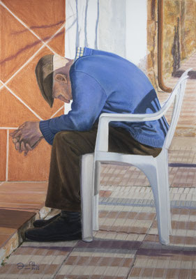 SIESTA AL SOL DE INVIERNO (Santa Quiteria) -Pastel sobre papel Canson (41 x 60) - 20/02/2022 (En venta)