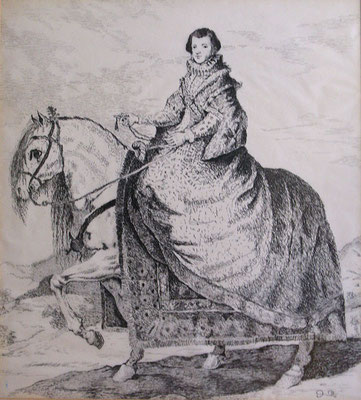 REINA A CABALLO - Version sobre un grabado de Francisco de Goya - Plumilla