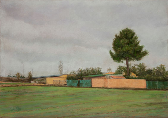 LA CASA DEL PUENTE - Pastel sobre tabla (70 x 50) - 2019 (En venta)