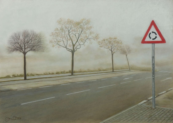 ARBOLES EN LA NIEBLA - Pastel sobre papel Canson (56 x 39) - 2018 (En venta)