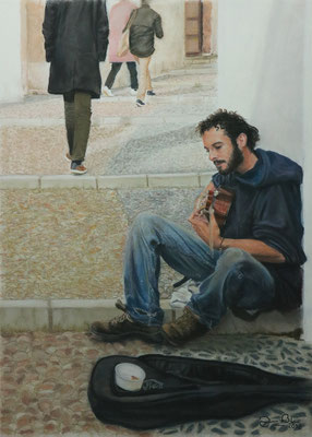 GUITARRISTA DEL ALBAICIN - Pastel sobre papel Canson (40 x 56) - 2018 (En venta)