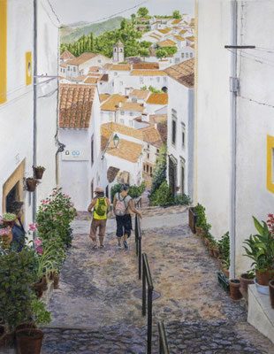 BAJANDO LA CALLE (Castelo de Vide) - Pastel sobre papel Canson (41 x 52) - 03/02/2022 (En venta)