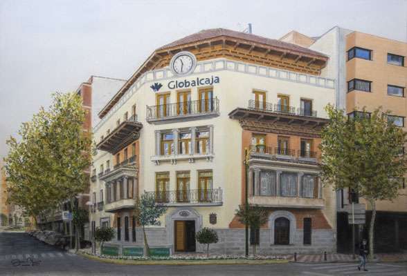 CALLE ALARCOS EDIFICIO GLOBALCAJA - Pastel sobre papel Canson (56 x 38) - 02/2020 (En venta)