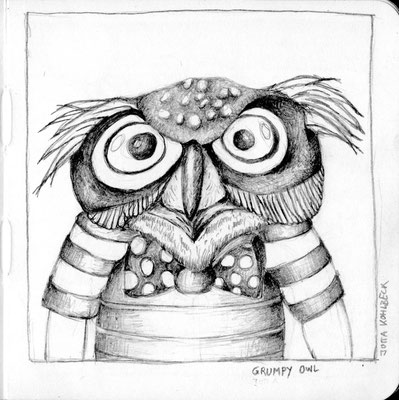 Bleistiftzeichnung / Titel: Grumpy Owl / Jutta Kohlbeck