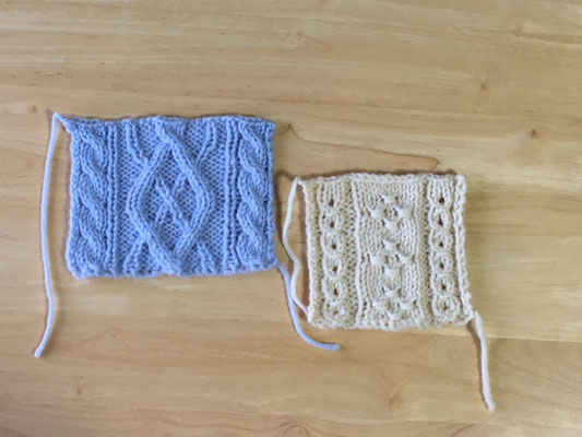 Ｙ・Ｍ様　きれいに編まれています。交差模様（左）とノット編み（右）の編み地。