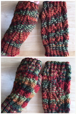 上：輪編み、下：平編みで編み比べてみました