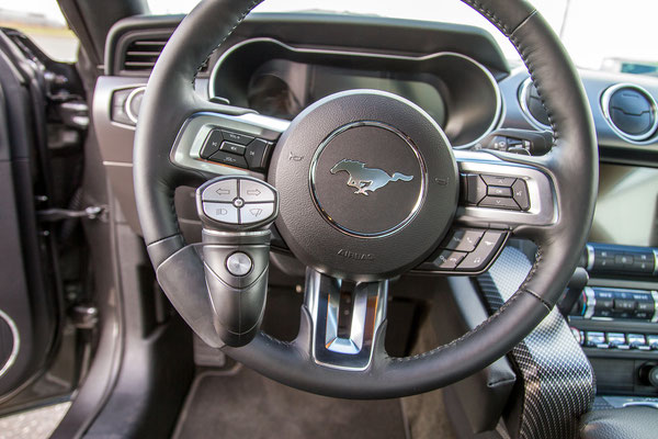 behindertengerechter Ford Mustang GT Selbstfahrerumbau mit Space Drive, MFD, Rutschbrett, Handgerät für Gas und Bremse