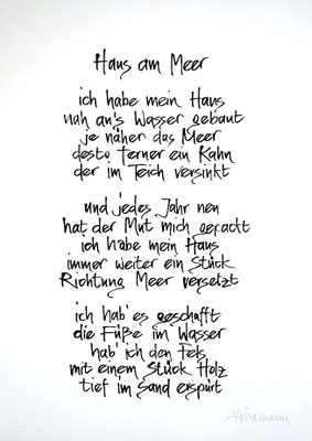 Vollansicht Kalligrafie „Haus am Meer“ Tusche auf Papier