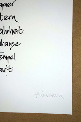Detailansicht Kalligrafie „Deine Reinheit“ Tusche auf Papier unterer Teil