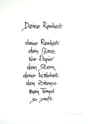 Vollansicht Kalligrafie „Deine Reinheit“ Tusche auf Papier