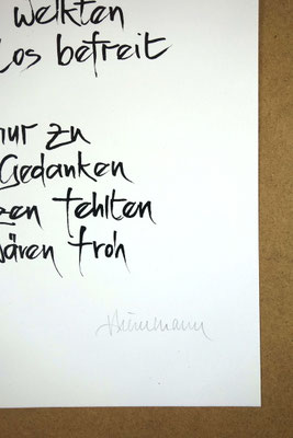 Detailansicht Kalligrafie „Hätt´ ich“ Tusche auf Papier unterer Teil