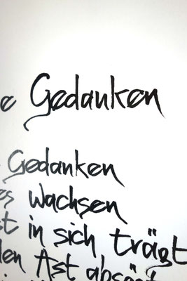 Detailansicht Kalligrafie „Lebendige Gedanken“ Tusche auf Papier