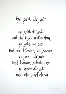 Vollansicht Kalligrafie „Es geht dir gut“ Tusche auf Papier