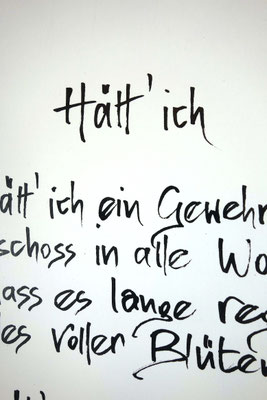 Detailansicht Kalligrafie „Hätt´ ich“ Tusche auf Papier