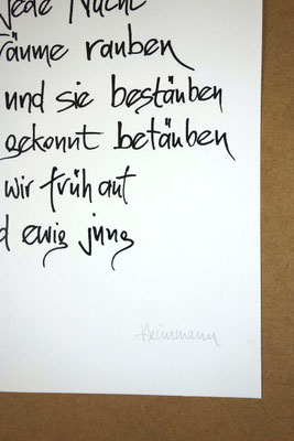 Detailansicht Kalligrafie „Ewig jung“ Tusche auf Papier unterer Teil