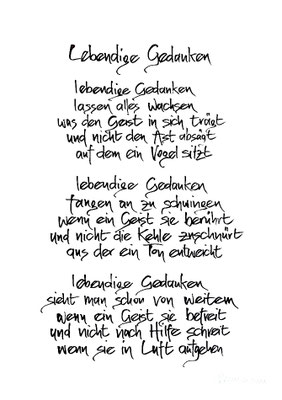 Vollansicht Kalligrafie „Lebendige Gedanken“ Tusche auf Papier