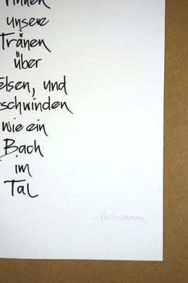 Detailansicht Kalligrafie „Wie ein Bach“ Tusche auf Papier unterer Teil