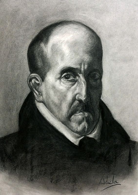 Góngora. Copia de Velázquez, carboncillo 70 x 50 cm. Adela Carranza (Alumna de 1º Año).