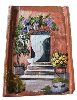 QPD 59 DIPINTO SU VECCHIA TEGOLA CM 42 X 32