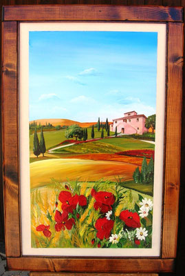 QO 109 - DIPINTO CON CORNICE IN LEGNO INVECCHIATO