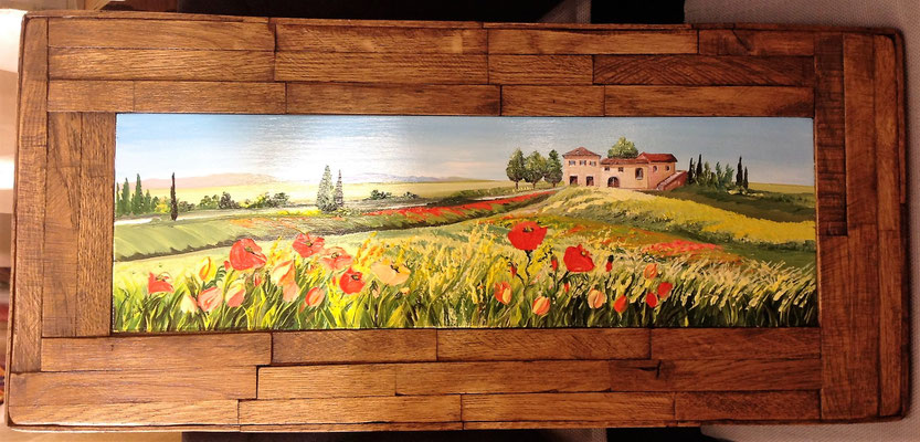 QP 206 QUADRO CON CORNICE COSTRUITA CON VECCHI TASSELLI LEGNO