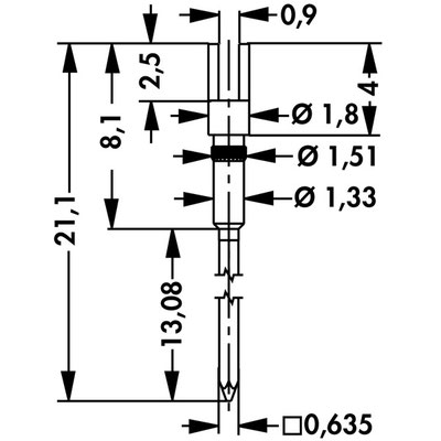 SK 08 G ピンコンタクト・ピン端子 先端はんだ端子　Fischer Elektronik 外観図