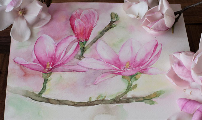 Magnolien in Aquarell