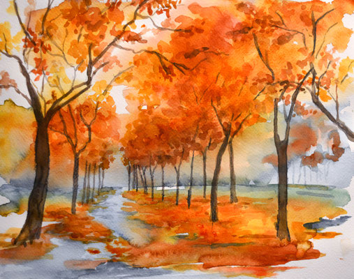 Herbstlandschaft, Aquarell