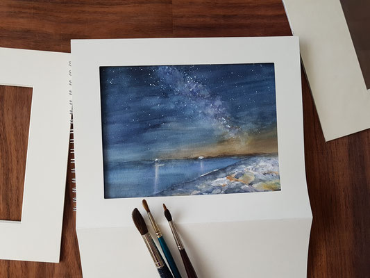 Nachtlandschaft am Meer Aquarellbild