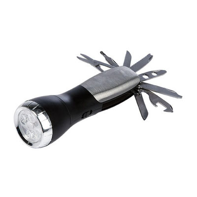 Lámpara con navaja Pathfinder: 4 LEDS con flash y navaja de 8 funciones. Incluye baterías (3 pilas AAA) y estuche.