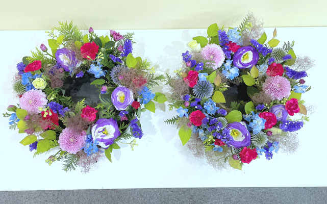 スプレーローズとミモザのリース　春のおめかし スプレーローズとミモザのリース春のおめかし