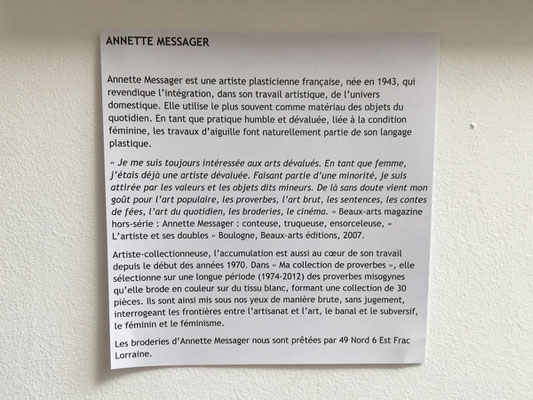 Annette Messager, (notations sur cartel)