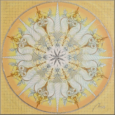 Im lichtvollen Gitternetz, 40x40 cm, Acryl auf Leinwand, veredelt mit Glitter und Swarovski Kristallsteinchen CHF 1.200
