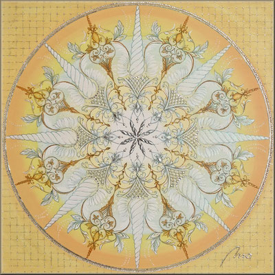 Im lichtvollen Gitternetz, 40x40 cm, Acryl auf Leinwand, veredelt mit Glitter und Swarovski Kristallsteinchen CHF 1.200
