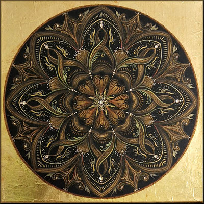 Elfentanz, 40x40 cm, Acryl und Schlagmetall auf Leinwand, veredelt mit Glitter und Swarovski Kristallsteinchen CHF 950