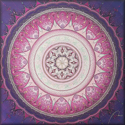 Pink Lady, 60x60 cm, veredelt mit Glitter und Swarovski Kristallsteinchen, Original CHF 2.700 ¦ Nachbearbeiteter Kunstdruck auf Leinwand, 40x40 cm CHF 240