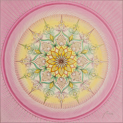 Wenn Engel flüstern, 50x50 cm, Acryl auf Leinwand, veredelt mit Glitter und Swarovski Kristallsteinchen, Original CHF 1.500 ¦ Kunstdruck 60x60  CHF 540