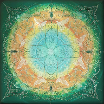 Das Lichtkreuz in der Magie der Liebe. Kunstdruck 60x60 auf Keilrahmen, veredelt mit Glitter und Swarovski Kristallsteinchen, CHF 540