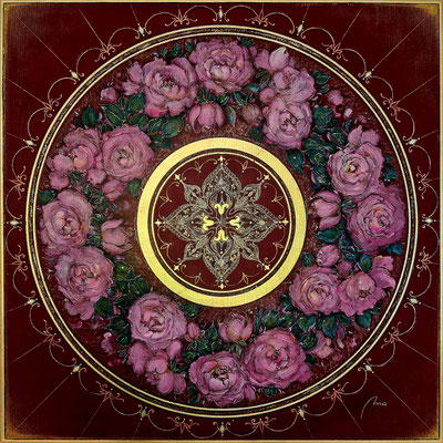 Im Zauber des Rosenkavaliers, 60x60 cm - Acryl auf Leinwand, Schlagmetall Gold, Schlagmetall Silber, Goldflakes 1.8 oz., Fineliner, Swarovski Kristalle, Fineliner, CHF 1.500