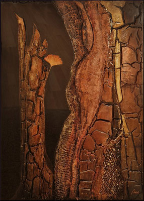 Der Tempelbaum Ginkgo - Das lebende Fossil, 50x70 cm, Resinkunst Multi Media Mixed auf Holzkörper CHF 1.500