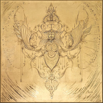 Wie Phönix aus der Asche, 50x50 cm, Schlagmetall Gold auf Leinwand, CHF 1.500