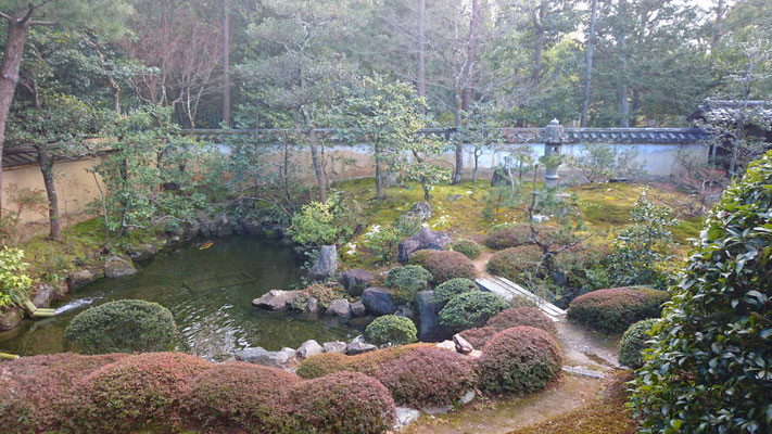 枯山水庭園の横の池泉庭園