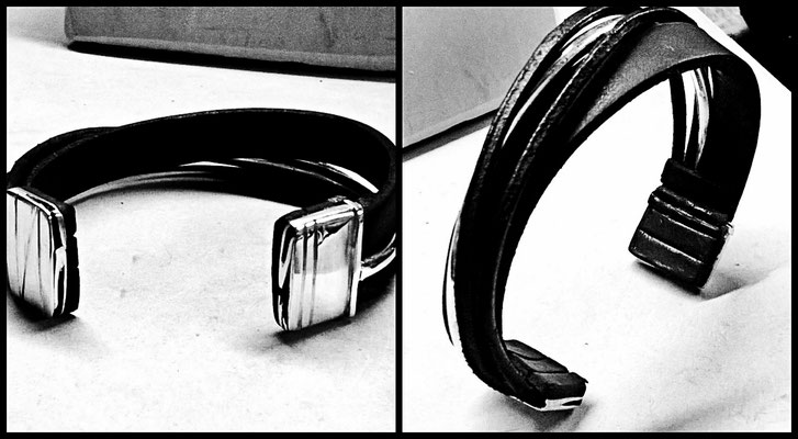 Bracelet homme - cuir et argent 925 - commande sur mesure d'après idée originale du client