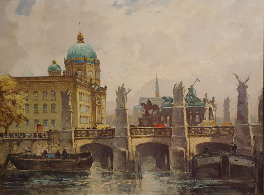 Blick über Spree und Schlossbrücke auf das Stadtschloss IV, Öl Lwd, vor 1923, 60 x 80, r u sign, Museum der Havelländischen Malerkolonie, WVZ 0510