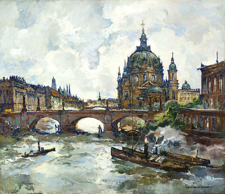 Der Berliner Dom II - Blick über die Spree und die Friedrichsbrücke auf den Dom II, Öl Lw, um 1912, 60 x 70,  r. u. sign., WVZ 0022