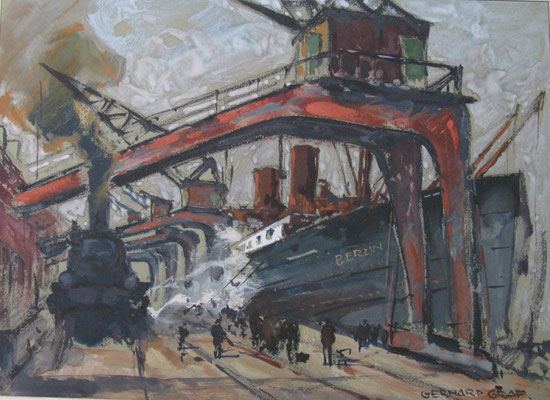 0191 Die Berlin am Columbuskai in Bremerhafen, 1927, Gouache, 20 x 28, r. u. sign., Privatbesitz